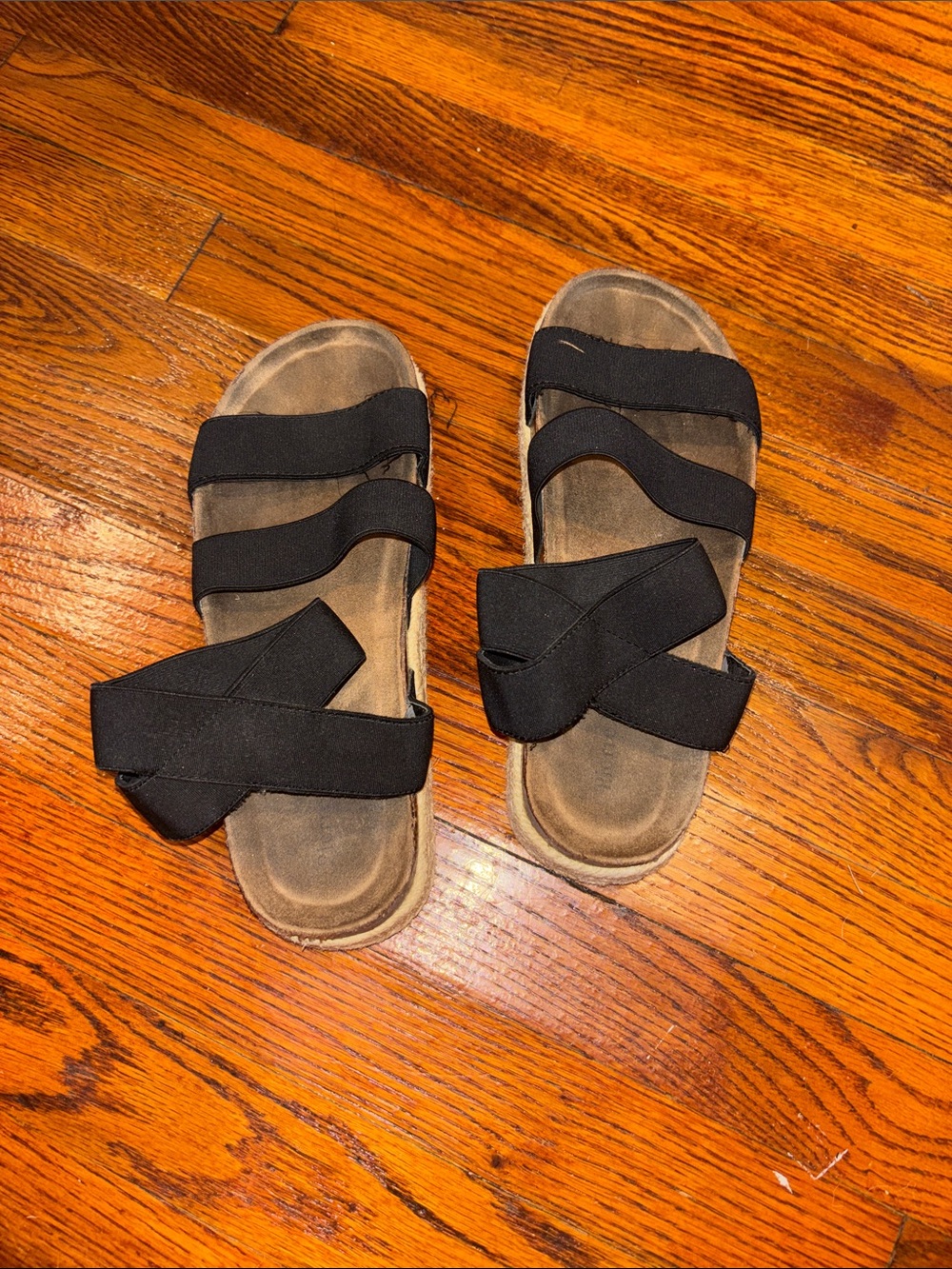 Black Women’s Slide Sandals with Elastic Straps